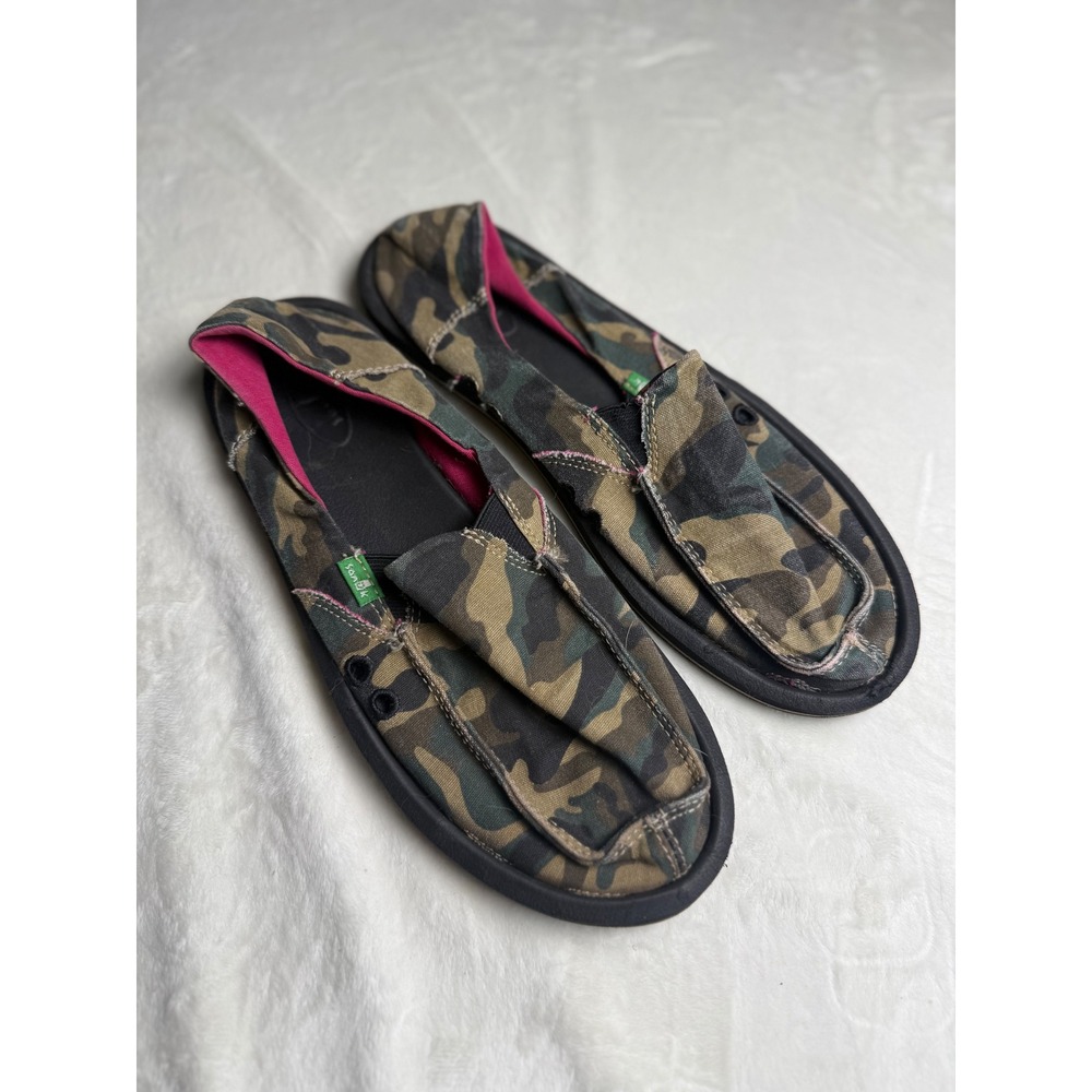 Sanuk Sidewalk Surfer Camo Pink Women 9 Slip On Shoes Camouflage Canvas